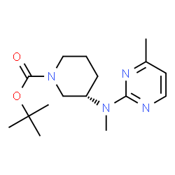 ChemSpider 2D Image | 2-Methyl-2-propanyl (3S)-3-[methyl(4-methyl-2-pyrimidinyl)amino]-1-piperidinecarboxylate | C16H26N4O2