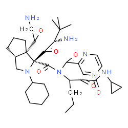 ChemSpider 2D Image | (1S,3aR,6aS)-6a-(Aminoacetyl)-1-[(2S)-2-amino-3,3-dimethylbutanoyl]-2-cyclohexyl-N-[1-(cyclopropylamino)-1,2-dioxo-3-hexanyl]-N-(2-pyrazinylcarbonyl)octahydrocyclopenta[c]pyrrole-1-carboxamide | C36H53N7O6