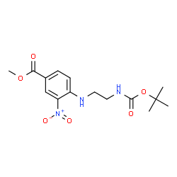ChemSpider 2D Image | Methyl 4-{[2-({[(2-methyl-2-propanyl)oxy]carbonyl}amino)ethyl]amino}-3-nitrobenzoate | C15H21N3O6