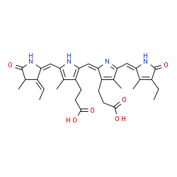 ChemSpider 2D Image | 3-[2-[(E)-[3-(2-carboxyethyl)-5-[(E)-(4-ethyl-3-methyl-5-oxo-pyrrol-2-ylidene)methyl]-4-methyl-pyrrol-2-ylidene]methyl]-5-[(E)-[(3E)-3-ethylidene-4-methyl-5-oxo-pyrrolidin-2-ylidene]methyl]-4-methyl-1H-pyrrol-3-yl]propanoic acid | C33H38N4O6