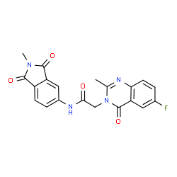 ChemSpider 2D Image | 2-(6-Fluoro-2-methyl-4-oxo-3(4H)-quinazolinyl)-N-(2-methyl-1,3-dioxo-2,3-dihydro-1H-isoindol-5-yl)acetamide | C20H15FN4O4