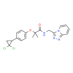 ChemSpider 2D Image | 2-[4-(2,2-Dichlorocyclopropyl)phenoxy]-2-methyl-N-([1,2,4]triazolo[4,3-a]pyridin-3-ylmethyl)propanamide | C20H20Cl2N4O2