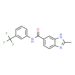 ChemSpider 2D Image | 2-Methyl-N-[3-(trifluoromethyl)phenyl]-1H-benzimidazole-5-carboxamide | C16H12F3N3O