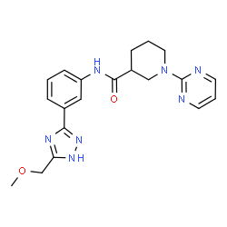 ChemSpider 2D Image | N-{3-[3-(Methoxymethyl)-1H-1,2,4-triazol-5-yl]phenyl}-1-(2-pyrimidinyl)-3-piperidinecarboxamide | C20H23N7O2