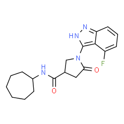 ChemSpider 2D Image | N-Cycloheptyl-1-(4-fluoro-2H-indazol-3-yl)-5-oxo-3-pyrrolidinecarboxamide | C19H23FN4O2