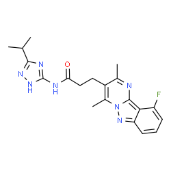 ChemSpider 2D Image | 3-(10-Fluoro-2,4-dimethylpyrimido[1,2-b]indazol-3-yl)-N-(3-isopropyl-1H-1,2,4-triazol-5-yl)propanamide | C20H22FN7O