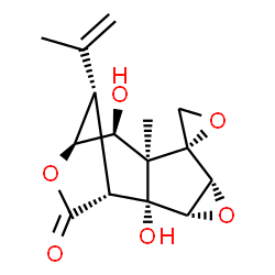 ChemSpider 2D Image | (1R,2R,3S,5R,6R,7R,8S,9S,12S)-2,8-Dihydroxy-12-isopropenyl-7-methyl-11H-spiro[4,10-dioxatetracyclo[7.2.1.0~2,7~.0~3,5~]dodecane-6,2'-oxiran]-11-one | C15H18O6
