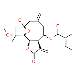 ChemSpider 2D Image | 2,5-epoxy-2beta-hydroxy-8alpha-(2-methylbut-2-enoyloxy)-4(15),10(14),11(13)-germacratrien-12,6alpha-olide | C21H28O7