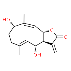 ChemSpider 2D Image | (3aS,4R,5E,9S,10Z,11aS)-4,9-Dihydroxy-6,10-dimethyl-3-methylene-3a,4,7,8,9,11a-hexahydrocyclodeca[b]furan-2(3H)-one | C15H20O4