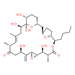 ChemSpider 2D Image | (1R,3R,6R,7R,10R,11S,12S,14S,16R,19R,20E,23R,24R,25R)-7-Butyl-11,16,23,24,25-pentahydroxy-10,19,21-trimethyl-15-methylene-8,13,28,29-tetraoxatetracyclo[22.3.1.1~3,6~.0~12,14~]nonacos-20-ene-9,18-dione | C33H52O11