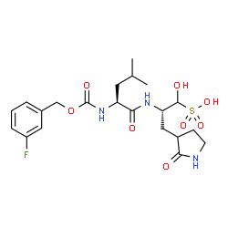 ChemSpider 2D Image | (2S)-2-[(N-{[(3-Fluorobenzyl)oxy]carbonyl}-L-leucyl)amino]-1-hydroxy-3-(2-oxo-3-pyrrolidinyl)-1-propanesulfonic acid | C21H30FN3O8S