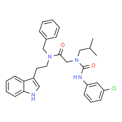 ChemSpider 2D Image | N-Benzyl-N~2~-[(3-chlorophenyl)carbamoyl]-N-[2-(1H-indol-3-yl)ethyl]-N~2~-isobutylglycinamide | C30H33ClN4O2