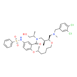 ChemSpider 2D Image | N-[(3R,9S,10S)-9-[[(3,4-dichlorophenyl)methyl-methylamino]methyl]-12-[(2S)-1-hydroxypropan-2-yl]-3,10-dimethyl-13-oxo-2,8-dioxa-12-azabicyclo[12.4.0]octadeca-1(14),15,17-trien-16-yl]benzenesulfonamide | C35H45Cl2N3O6S