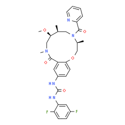 ChemSpider 2D Image | 1-(2,5-Difluorophenyl)-3-[(3S,6S,7S)-7-methoxy-3,6,9-trimethyl-10-oxo-4-(2-pyridinylcarbonyl)-3,4,5,6,7,8,9,10-octahydro-2H-1,4,9-benzoxadiazacyclododecin-12-yl]urea | C30H33F2N5O5