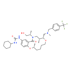 ChemSpider 2D Image | 1-Cyclohexyl-3-[(2R,8R,9R)-11-[(2S)-1-hydroxy-2-propanyl]-2,9-dimethyl-8-({methyl[4-(trifluoromethyl)benzyl]amino}methyl)-12-oxo-3,4,5,6,9,10,11,12-octahydro-2H,8H-1,7,11-benzodioxazacyclotetradecin-1
4-yl]urea | C37H53F3N4O5