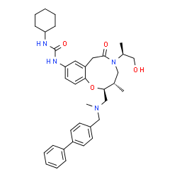ChemSpider 2D Image | 1-{(2S,3S)-2-{[(4-Biphenylylmethyl)(methyl)amino]methyl}-5-[(2S)-1-hydroxy-2-propanyl]-3-methyl-6-oxo-2,3,4,5,6,7-hexahydro-1,5-benzoxazonin-9-yl}-3-cyclohexylurea | C37H48N4O4