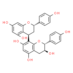 ChemSpider 2D Image | (2S,2'R,3'S,4R)-2,2'-Bis(4-hydroxyphenyl)-3,3',4,4'-tetrahydro-2H,2'H-4,8'-bichromene-3',5,5',7,7'-pentol | C30H26O9