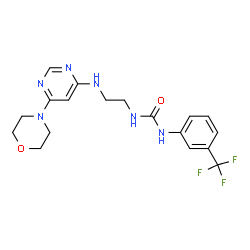 ChemSpider 2D Image | 1-(2-{[6-(4-Morpholinyl)-4-pyrimidinyl]amino}ethyl)-3-[3-(trifluoromethyl)phenyl]urea | C18H21F3N6O2