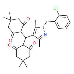ChemSpider 2D Image | 2,2'-{[1-(2-Chlorobenzyl)-3,5-dimethyl-1H-pyrazol-4-yl]methylene}bis(5,5-dimethyl-1,3-cyclohexanedione) | C29H35ClN2O4