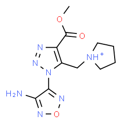 ChemSpider 2D Image | 1-{[1-(4-Amino-1,2,5-oxadiazol-3-yl)-4-(methoxycarbonyl)-1H-1,2,3-triazol-5-yl]methyl}pyrrolidinium | C11H16N7O3