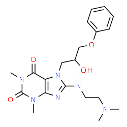 ChemSpider 2D Image | 8-{[2-(Dimethylamino)ethyl]amino}-7-(2-hydroxy-3-phenoxypropyl)-1,3-dimethyl-3,7-dihydro-1H-purine-2,6-dione | C20H28N6O4