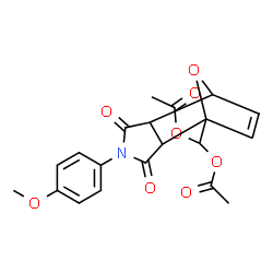ChemSpider 2D Image | [4-(4-Methoxyphenyl)-3,5-dioxo-10-oxa-4-azatricyclo[5.2.1.0~2,6~]dec-8-en-1-yl]methylene diacetate | C20H19NO8