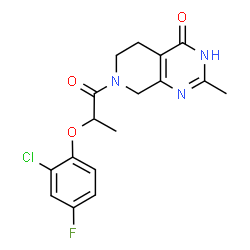 ChemSpider 2D Image | 7-[2-(2-Chloro-4-fluorophenoxy)propanoyl]-2-methyl-5,6,7,8-tetrahydropyrido[3,4-d]pyrimidin-4(1H)-one | C17H17ClFN3O3
