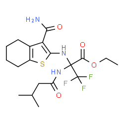 ChemSpider 2D Image | Ethyl N-(3-carbamoyl-4,5,6,7-tetrahydro-1-benzothiophen-2-yl)-3,3,3-trifluoro-2-[(3-methylbutanoyl)amino]alaninate | C19H26F3N3O4S