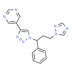 ChemSpider 2D Image | 5-{1-[1-Phenyl-3-(1H-1,2,4-triazol-1-yl)propyl]-1H-1,2,3-triazol-4-yl}pyrimidine | C17H16N8
