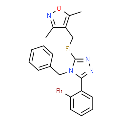 ChemSpider 2D Image | 4-Benzyl-3-(2-bromophenyl)-5-{[(3,5-dimethyl-1,2-oxazol-4-yl)methyl]sulfanyl}-4H-1,2,4-triazole | C21H19BrN4OS