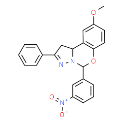 ChemSpider 2D Image | 9-Methoxy-5-(3-nitrophenyl)-2-phenyl-1,10b-dihydropyrazolo[1,5-c][1,3]benzoxazine | C23H19N3O4