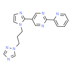 ChemSpider 2D Image | 2-(2-Pyridinyl)-5-{1-[3-(1H-1,2,4-triazol-1-yl)propyl]-1H-imidazol-2-yl}pyrimidine | C17H16N8