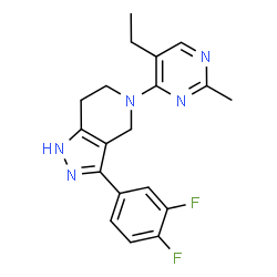 ChemSpider 2D Image | 3-(3,4-Difluorophenyl)-5-(5-ethyl-2-methyl-4-pyrimidinyl)-4,5,6,7-tetrahydro-1H-pyrazolo[4,3-c]pyridine | C19H19F2N5