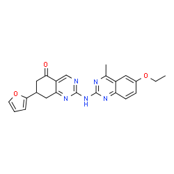 ChemSpider 2D Image | 2-[(6-Ethoxy-4-methyl-2-quinazolinyl)amino]-7-(2-furyl)-7,8-dihydro-5(6H)-quinazolinone | C23H21N5O3