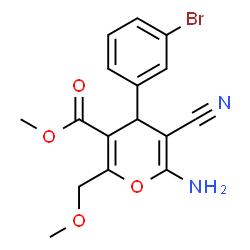 ChemSpider 2D Image | Methyl 6-amino-4-(3-bromophenyl)-5-cyano-2-(methoxymethyl)-4H-pyran-3-carboxylate | C16H15BrN2O4