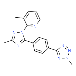 ChemSpider 2D Image | 3-Methyl-2-{3-methyl-5-[4-(2-methyl-2H-tetrazol-5-yl)phenyl]-1H-1,2,4-triazol-1-yl}pyridine | C17H16N8
