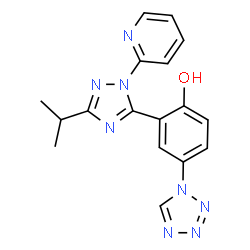 ChemSpider 2D Image | 2-[3-Isopropyl-1-(2-pyridinyl)-1H-1,2,4-triazol-5-yl]-4-(1H-tetrazol-1-yl)phenol | C17H16N8O