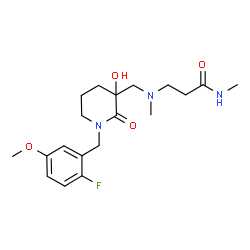 ChemSpider 2D Image | N~3~-{[1-(2-Fluoro-5-methoxybenzyl)-3-hydroxy-2-oxo-3-piperidinyl]methyl}-N,N~3~-dimethyl-beta-alaninamide | C19H28FN3O4