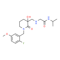 ChemSpider 2D Image | N~2~-{[1-(2-Fluoro-5-methoxybenzyl)-3-hydroxy-2-oxo-3-piperidinyl]methyl}-N-isopropylglycinamide | C19H28FN3O4