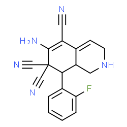 ChemSpider 2D Image | 6-Amino-8-(2-fluorophenyl)-2,3,8,8a-tetrahydro-5,7,7(1H)-isoquinolinetricarbonitrile | C18H14FN5