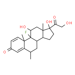 ChemSpider 2D Image | 9-Fluoro-11,17,21-trihydroxy-6-methylpregna-1,4-diene-3,20-dione | C22H29FO5