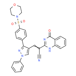 ChemSpider 2D Image | 3-{3-[4-(4-Morpholinylsulfonyl)phenyl]-1-phenyl-1H-pyrazol-4-yl}-2-(4-oxo-1,4-dihydro-2-quinazolinyl)acrylonitrile | C30H24N6O4S