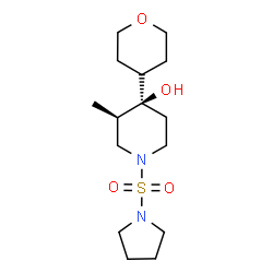 ChemSpider 2D Image | (3R,4R)-3-Methyl-1-(1-pyrrolidinylsulfonyl)-4-(tetrahydro-2H-pyran-4-yl)-4-piperidinol | C15H28N2O4S