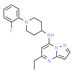 ChemSpider 2D Image | 5-Ethyl-N-[1-(2-fluorophenyl)-4-piperidinyl]pyrazolo[1,5-a]pyrimidin-7-amine | C19H22FN5