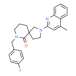 ChemSpider 2D Image | 7-(4-Fluorobenzyl)-2-(4-methyl-2-quinolinyl)-2,7-diazaspiro[4.5]decan-6-one | C25H26FN3O