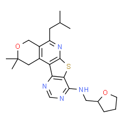 ChemSpider 2D Image | 5-Isobutyl-2,2-dimethyl-N-(tetrahydro-2-furanylmethyl)-1,4-dihydro-2H-pyrano[4'',3'':4',5']pyrido[3',2':4,5]thieno[3,2-d]pyrimidin-8-amine | C23H30N4O2S