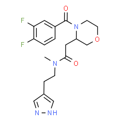 ChemSpider 2D Image | 2-[4-(3,4-Difluorobenzoyl)-3-morpholinyl]-N-methyl-N-[2-(1H-pyrazol-4-yl)ethyl]acetamide | C19H22F2N4O3