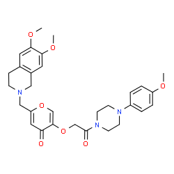 ChemSpider 2D Image | 2-[(6,7-Dimethoxy-3,4-dihydro-2(1H)-isoquinolinyl)methyl]-5-{2-[4-(4-methoxyphenyl)-1-piperazinyl]-2-oxoethoxy}-4H-pyran-4-one | C30H35N3O7