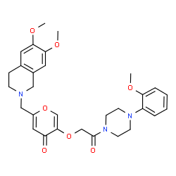 ChemSpider 2D Image | 2-[(6,7-Dimethoxy-3,4-dihydro-2(1H)-isoquinolinyl)methyl]-5-{2-[4-(2-methoxyphenyl)-1-piperazinyl]-2-oxoethoxy}-4H-pyran-4-one | C30H35N3O7