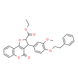 ChemSpider 2D Image | Ethyl 3-[3-methoxy-4-(2-phenylethoxy)phenyl]-4-oxo-2,3-dihydro-4H-furo[3,2-c]chromene-2-carboxylate | C29H26O7